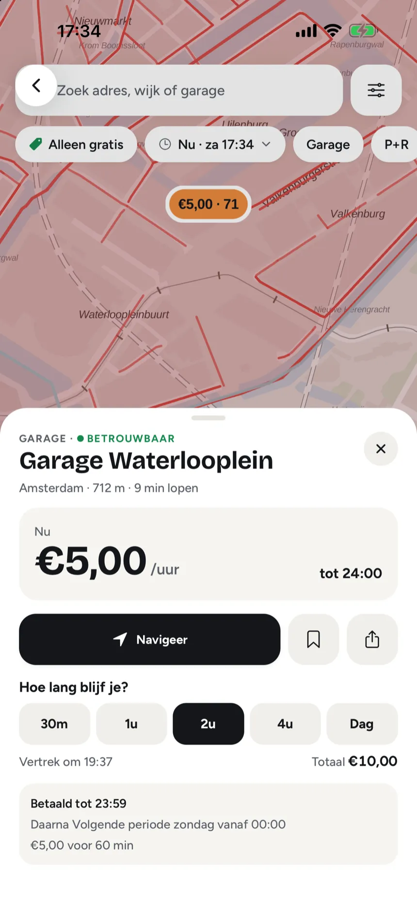 Parkhelder: garage detail with total cost
