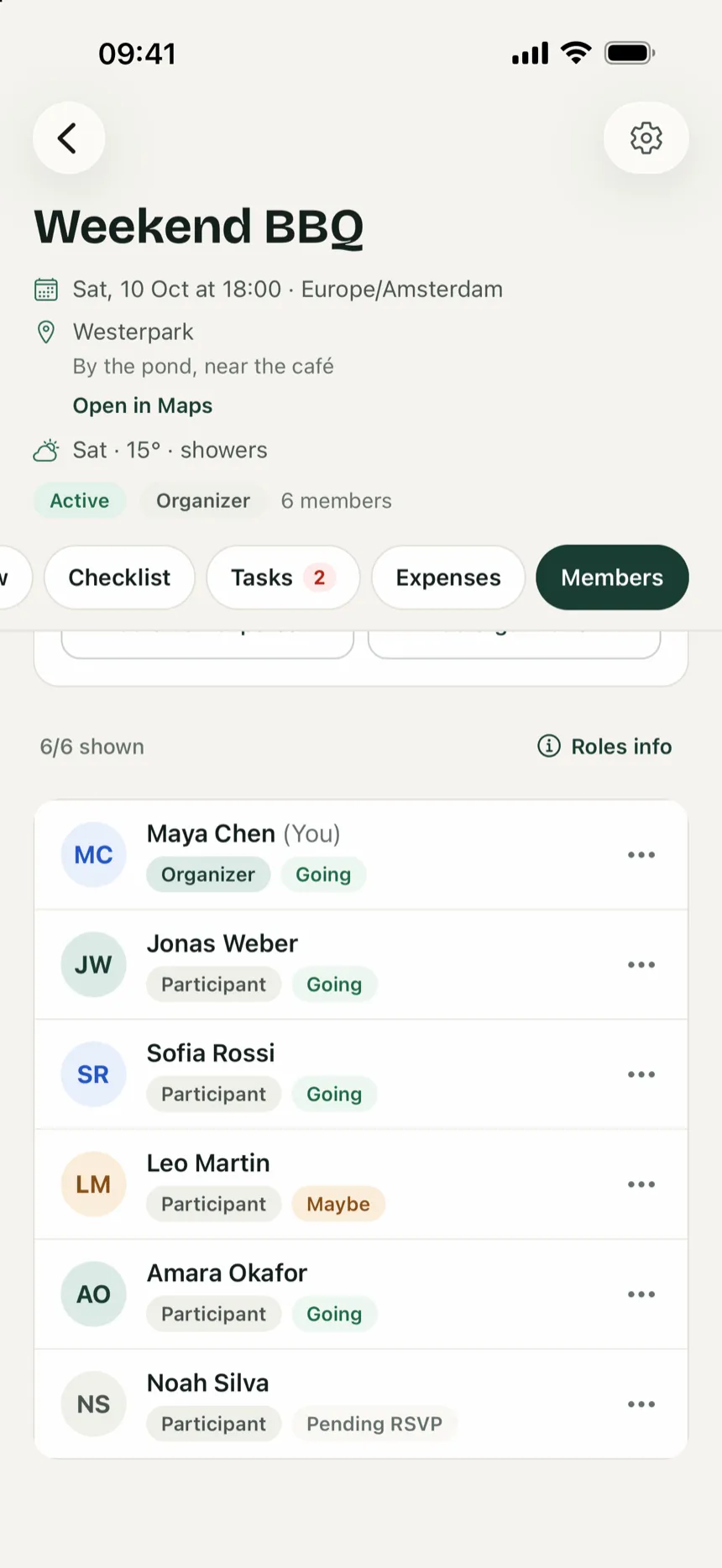 Planneryo: members and their RSVPs