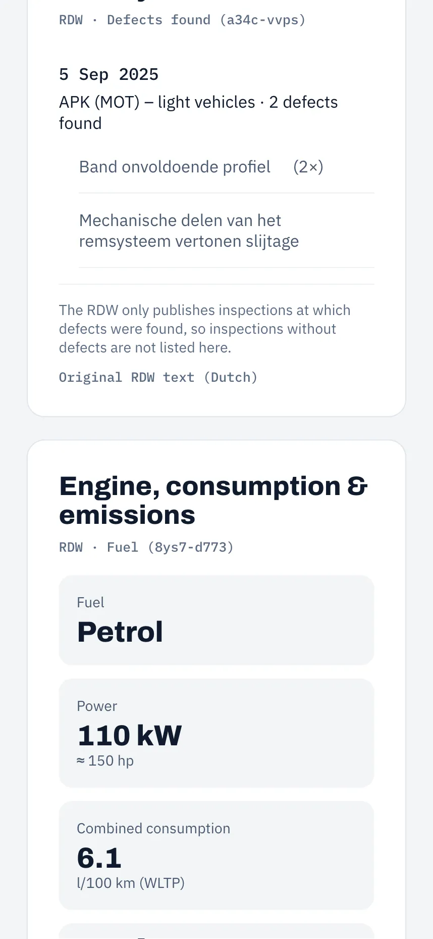 KentekenScan: inspection history and fuel data